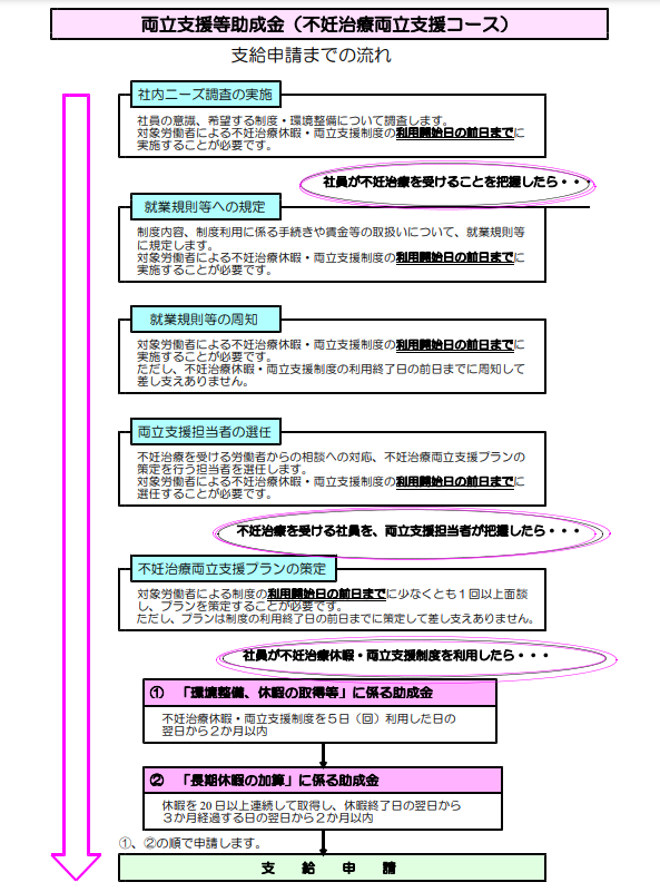 両立支援等助成金(不妊治療両立支援コース)支給申請までのフロー